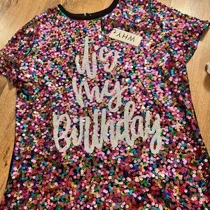 Size small sequin top with It’s My Birthday. Brand new with tags.